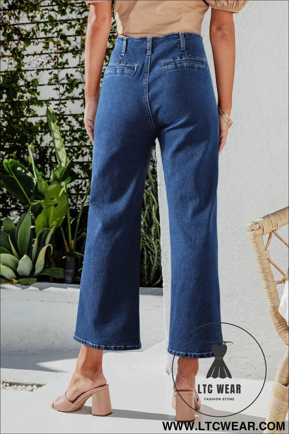 Gray High Waist Button Front Wide Leg Cropped Jeans - L.T.C Wear Online Fashion Store
