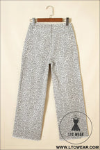 Gray leopard frayed edge wide leg high waist jeans - jeans