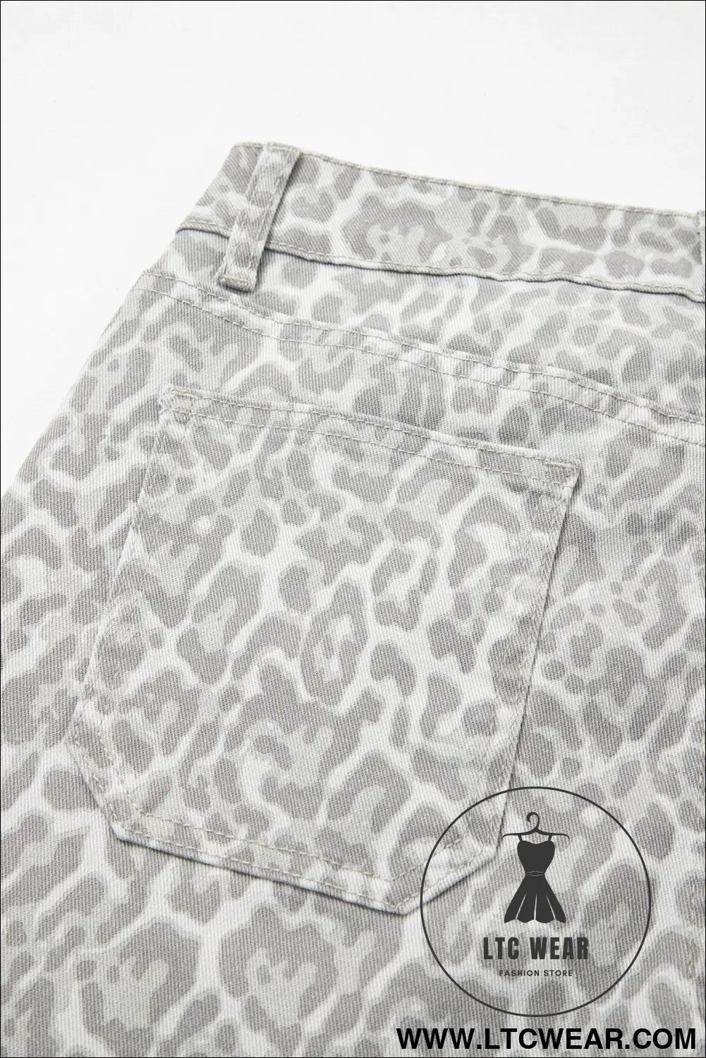 Gray leopard frayed edge wide leg high waist jeans - jeans
