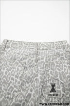 Gray leopard frayed edge wide leg high waist jeans - jeans