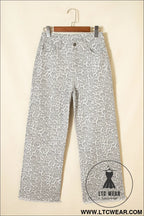 Gray leopard frayed edge wide leg high waist jeans - jeans