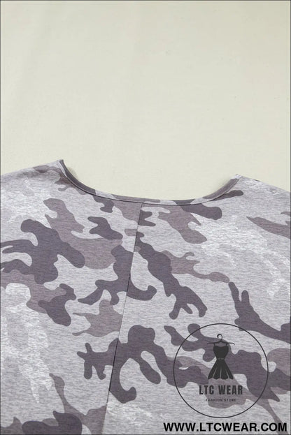 Gray plus size camo print casual t shirt - plus size tops & tees