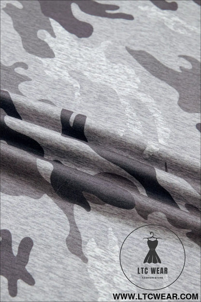 Gray plus size camo print casual t shirt - plus size tops & tees
