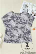 Gray plus size camo print casual t shirt - plus size tops & tees