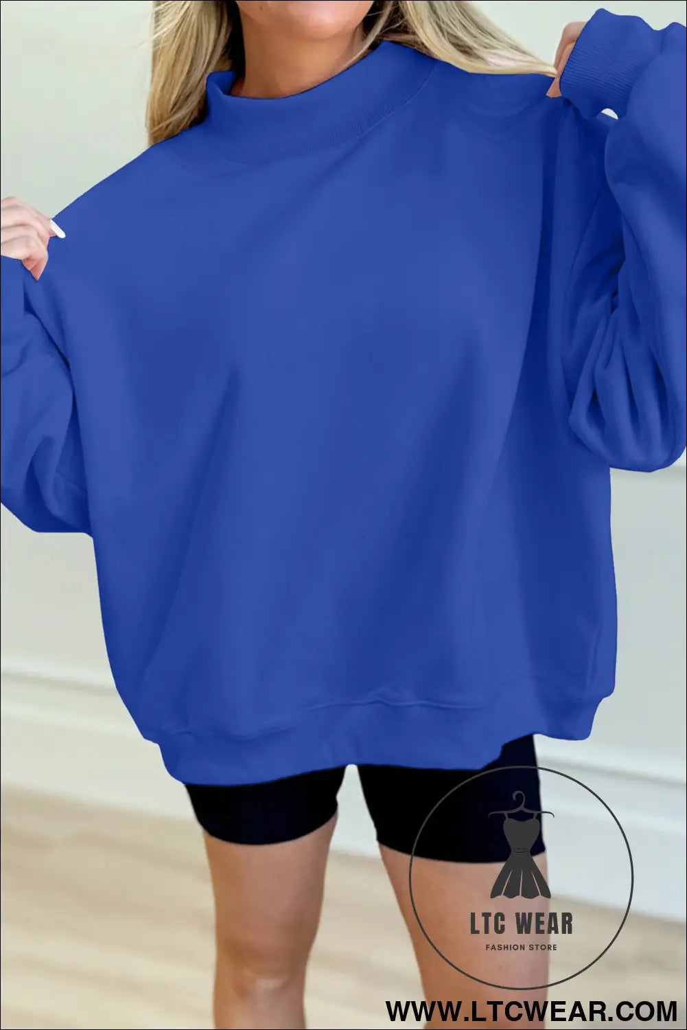 Gray Solid Color Oversized Mock Neck Sweatshirt - L.T.C Wear Online Fashion Store