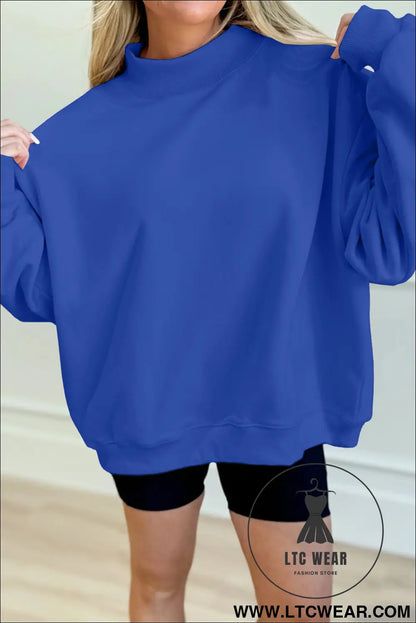 Gray Solid Color Oversized Mock Neck Sweatshirt - L.T.C Wear Online Fashion Store