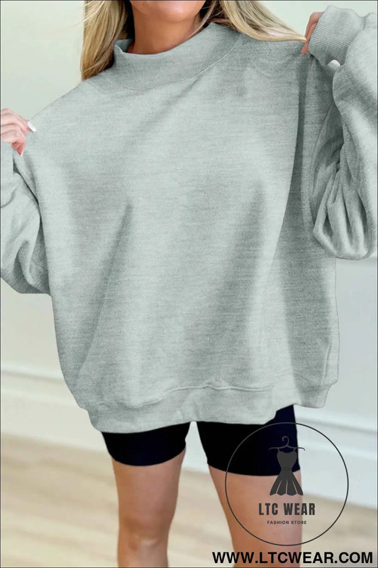 Gray Solid Color Oversized Mock Neck Sweatshirt