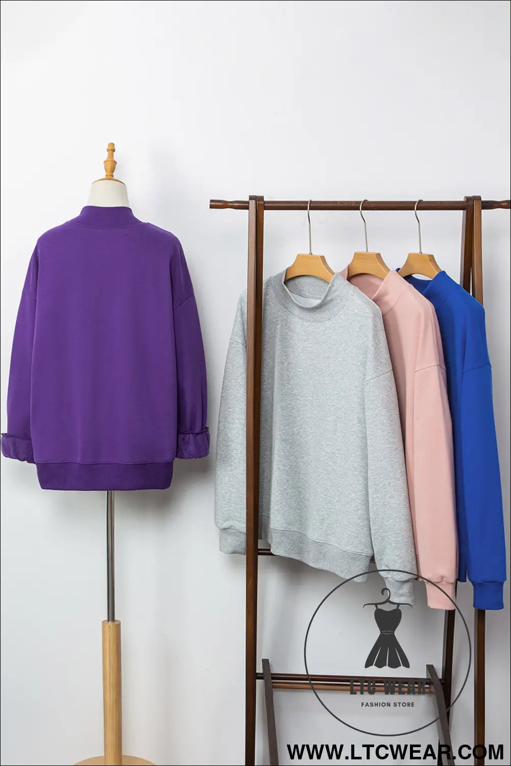 Gray Solid Color Oversized Mock Neck Sweatshirt - L.T.C Wear Online Fashion Store