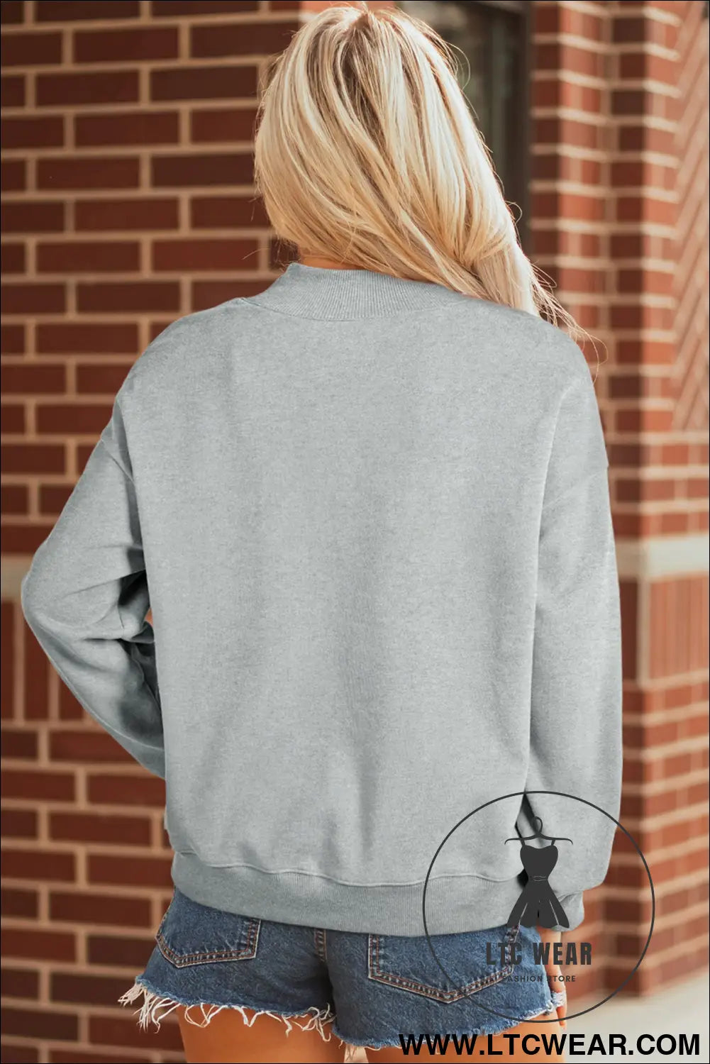 Gray Solid Color Oversized Mock Neck Sweatshirt - L.T.C Wear Online Fashion Store