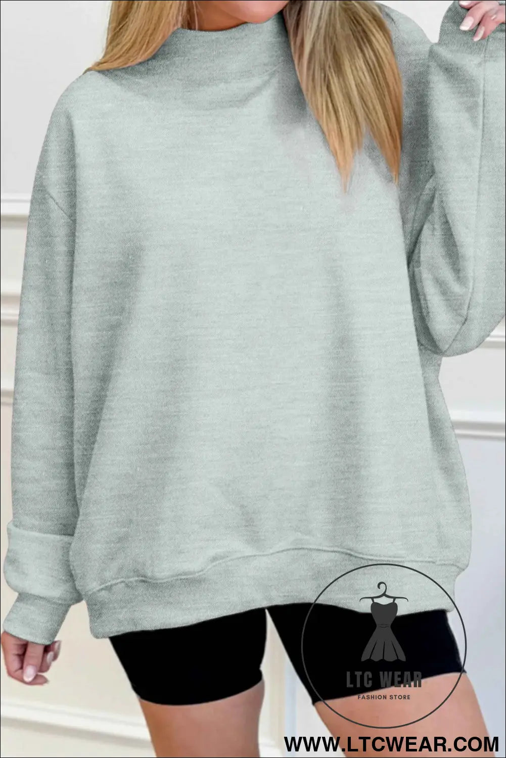 Gray Solid Color Oversized Mock Neck Sweatshirt