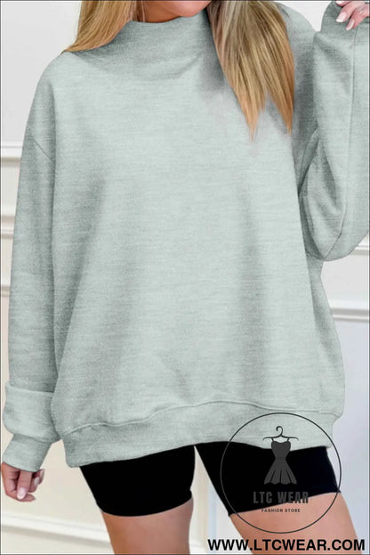 Gray Solid Color Oversized Mock Neck Sweatshirt