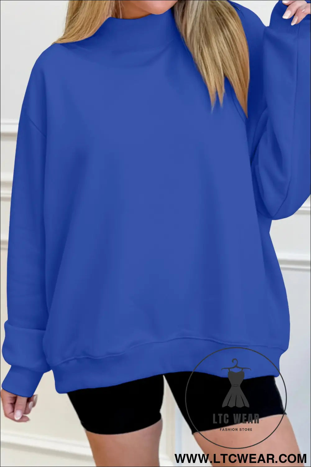 Gray Solid Color Oversized Mock Neck Sweatshirt - L.T.C Wear Online Fashion Store