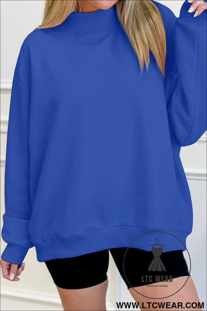 Gray Solid Color Oversized Mock Neck Sweatshirt - L.T.C Wear Online Fashion Store