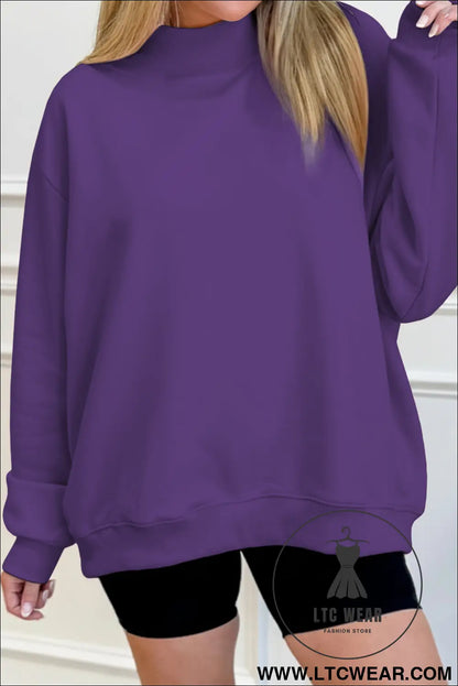 Gray Solid Color Oversized Mock Neck Sweatshirt - L.T.C Wear Online Fashion Store