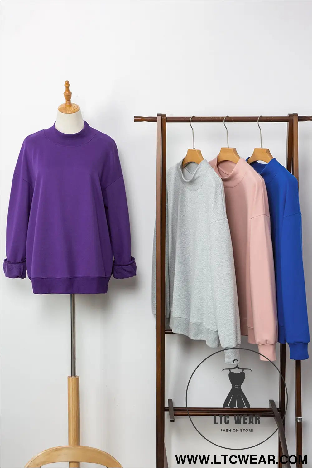 Gray Solid Color Oversized Mock Neck Sweatshirt - L.T.C Wear Online Fashion Store