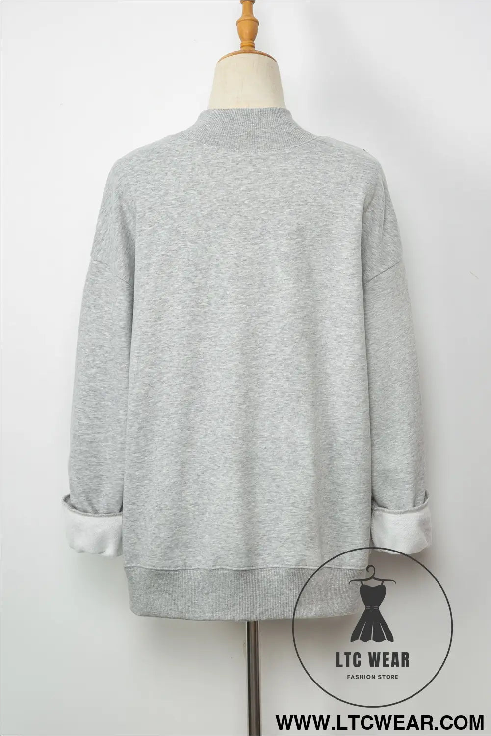 Gray Solid Color Oversized Mock Neck Sweatshirt - L.T.C Wear Online Fashion Store