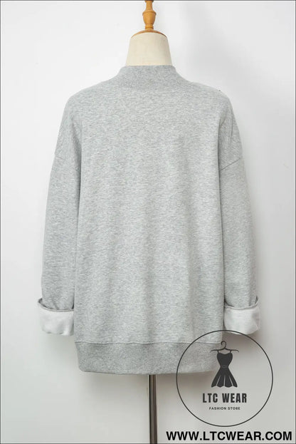 Gray Solid Color Oversized Mock Neck Sweatshirt - L.T.C Wear Online Fashion Store