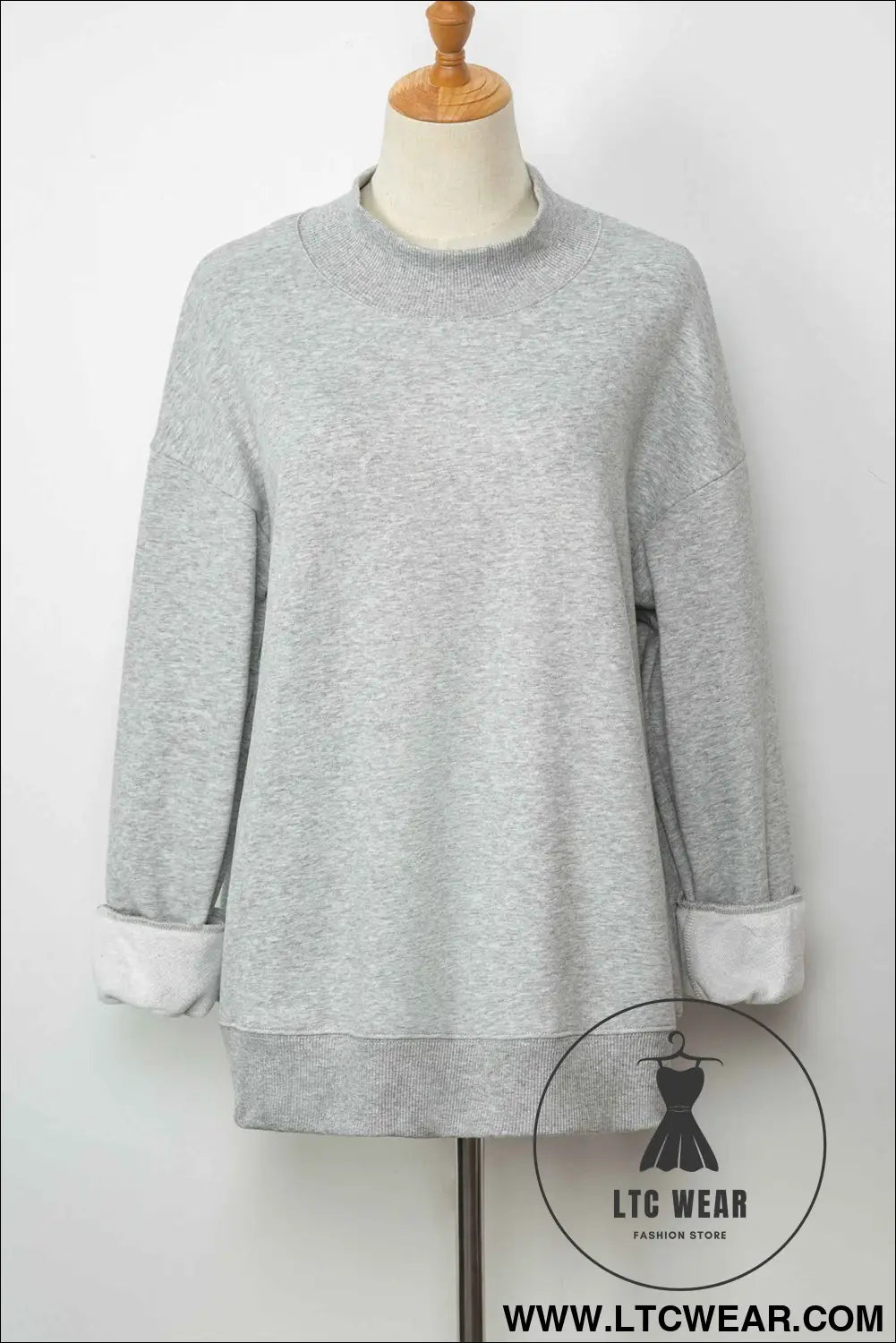 Gray Solid Color Oversized Mock Neck Sweatshirt