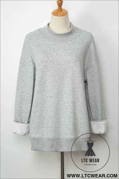 Gray Solid Color Oversized Mock Neck Sweatshirt