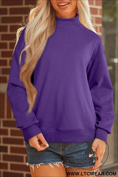 Gray Solid Color Oversized Mock Neck Sweatshirt - L.T.C Wear Online Fashion Store