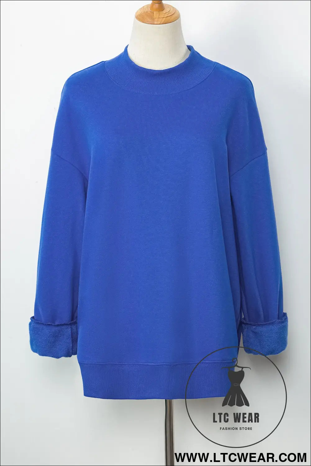 Gray Solid Color Oversized Mock Neck Sweatshirt - L.T.C Wear Online Fashion Store