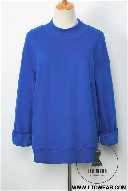 Gray Solid Color Oversized Mock Neck Sweatshirt - L.T.C Wear Online Fashion Store