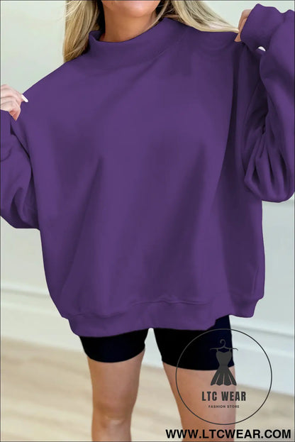 Gray Solid Color Oversized Mock Neck Sweatshirt - L.T.C Wear Online Fashion Store