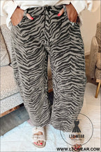 Gray zebra stripe printed wide leg barrel jeans - jeans