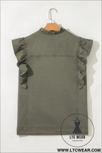 Green bay ruffle plain denim jacket vest - jackets