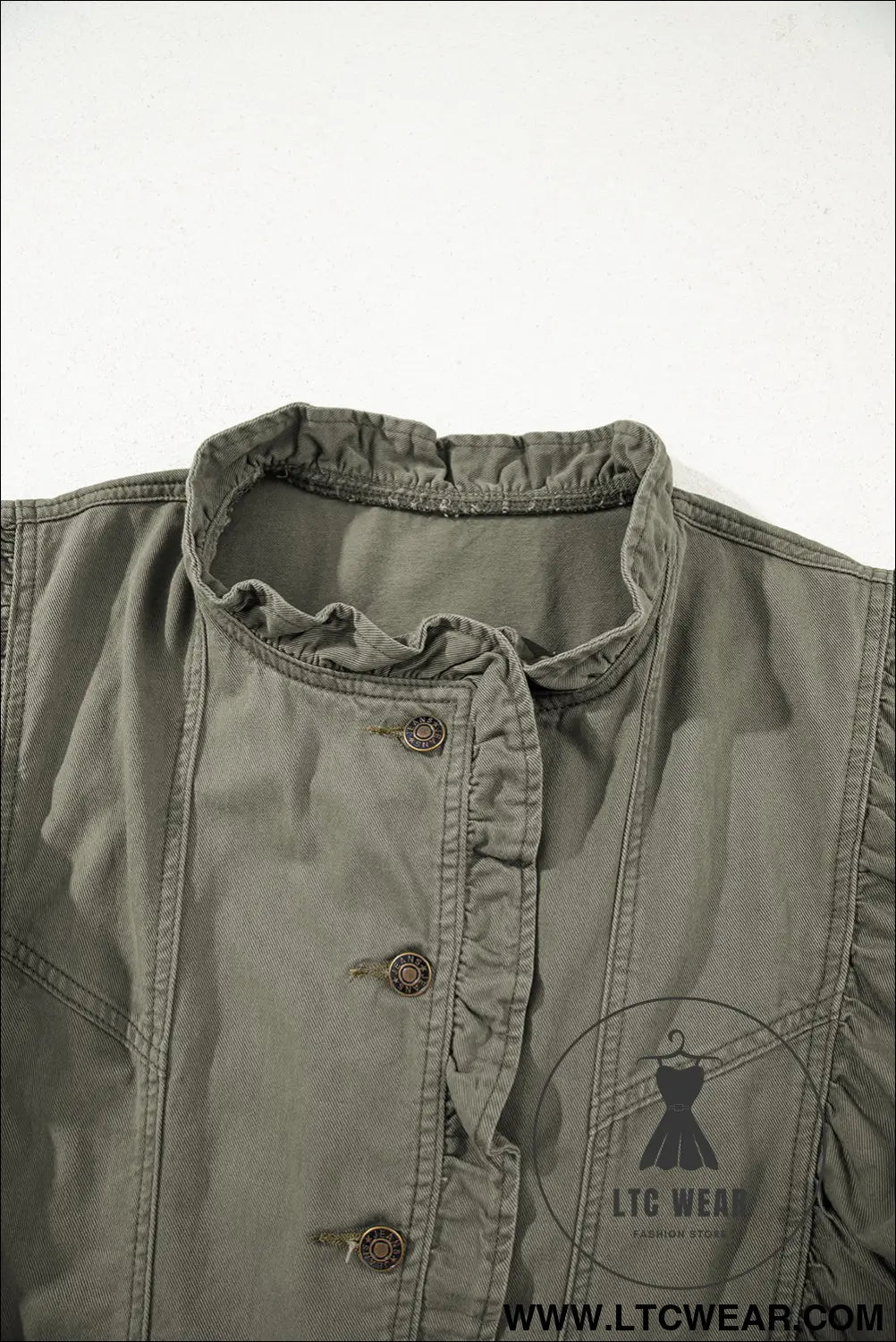 Green bay ruffle plain denim jacket vest - jackets