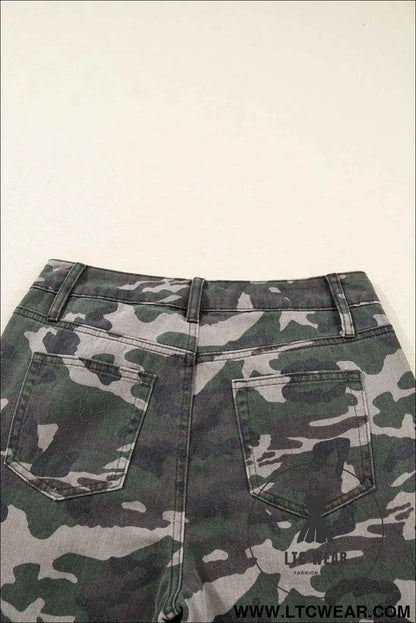 Green Camo Multi Pocket Cargo Wide Leg Jeans
