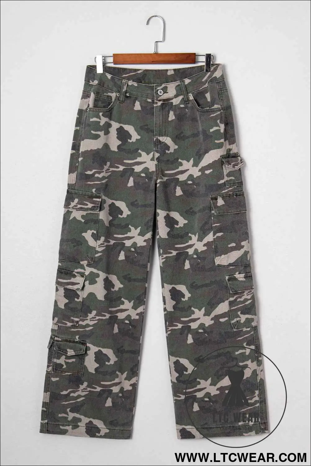 Green Camo Multi Pocket Cargo Wide Leg Jeans