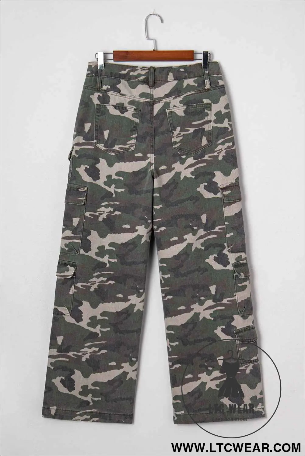Green Camo Multi Pocket Cargo Wide Leg Jeans
