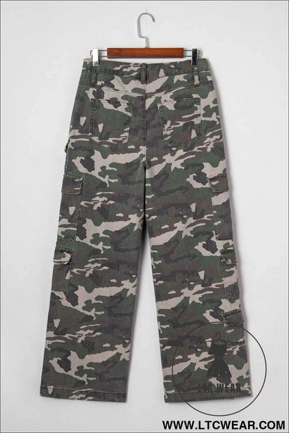 Green Camo Multi Pocket Cargo Wide Leg Jeans