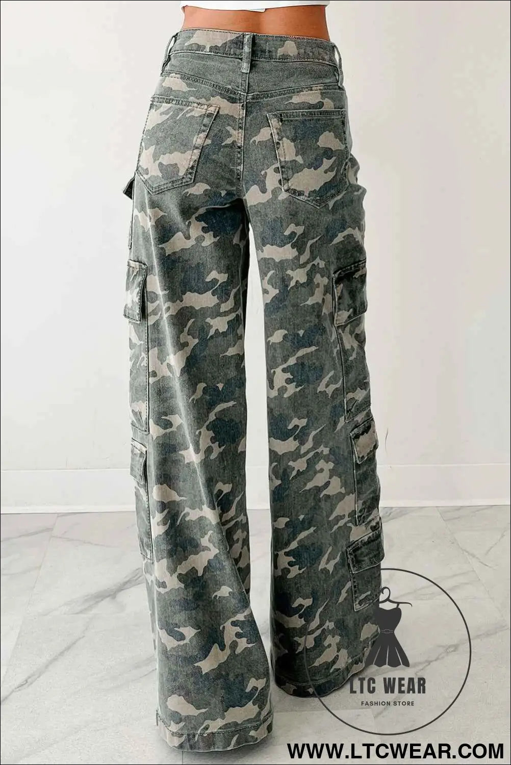 Green Camo Multi Pocket Cargo Wide Leg Jeans