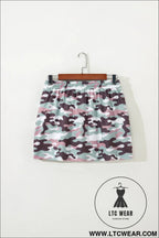 Green camouflage print drawstring casual mini skort - skirts & petticoat