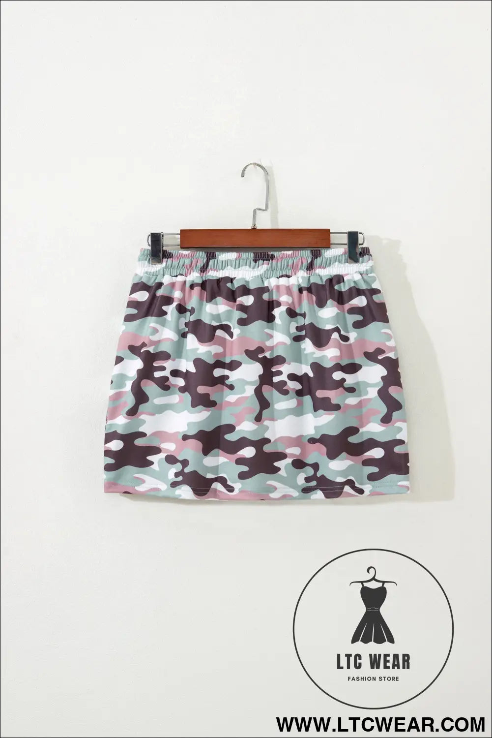 Green camouflage print drawstring casual mini skort - skirts & petticoat