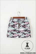 Green camouflage print drawstring casual mini skort - skirts & petticoat