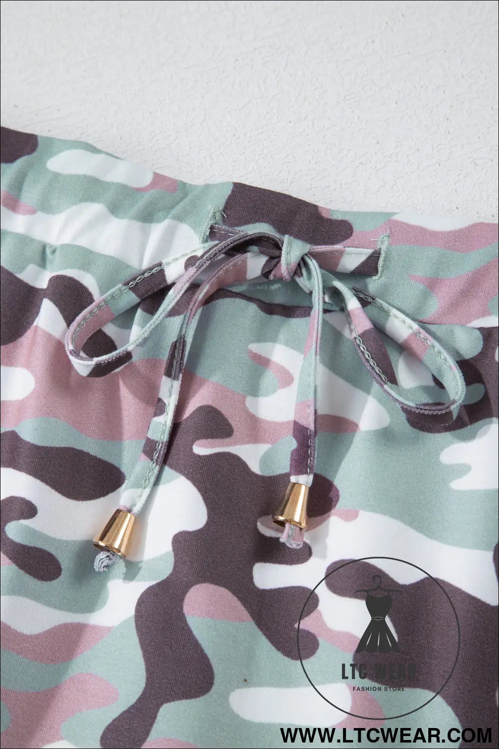 Green camouflage print drawstring casual mini skort - skirts & petticoat
