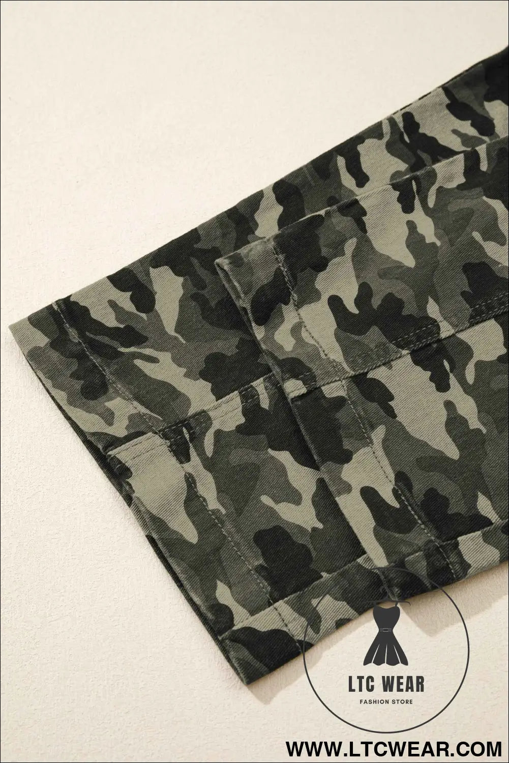 Green Camouflage Print Multi Pocketed Womens Denim Pants