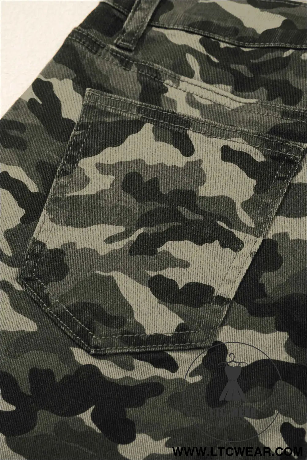 Green Camouflage Print Multi Pocketed Womens Denim Pants