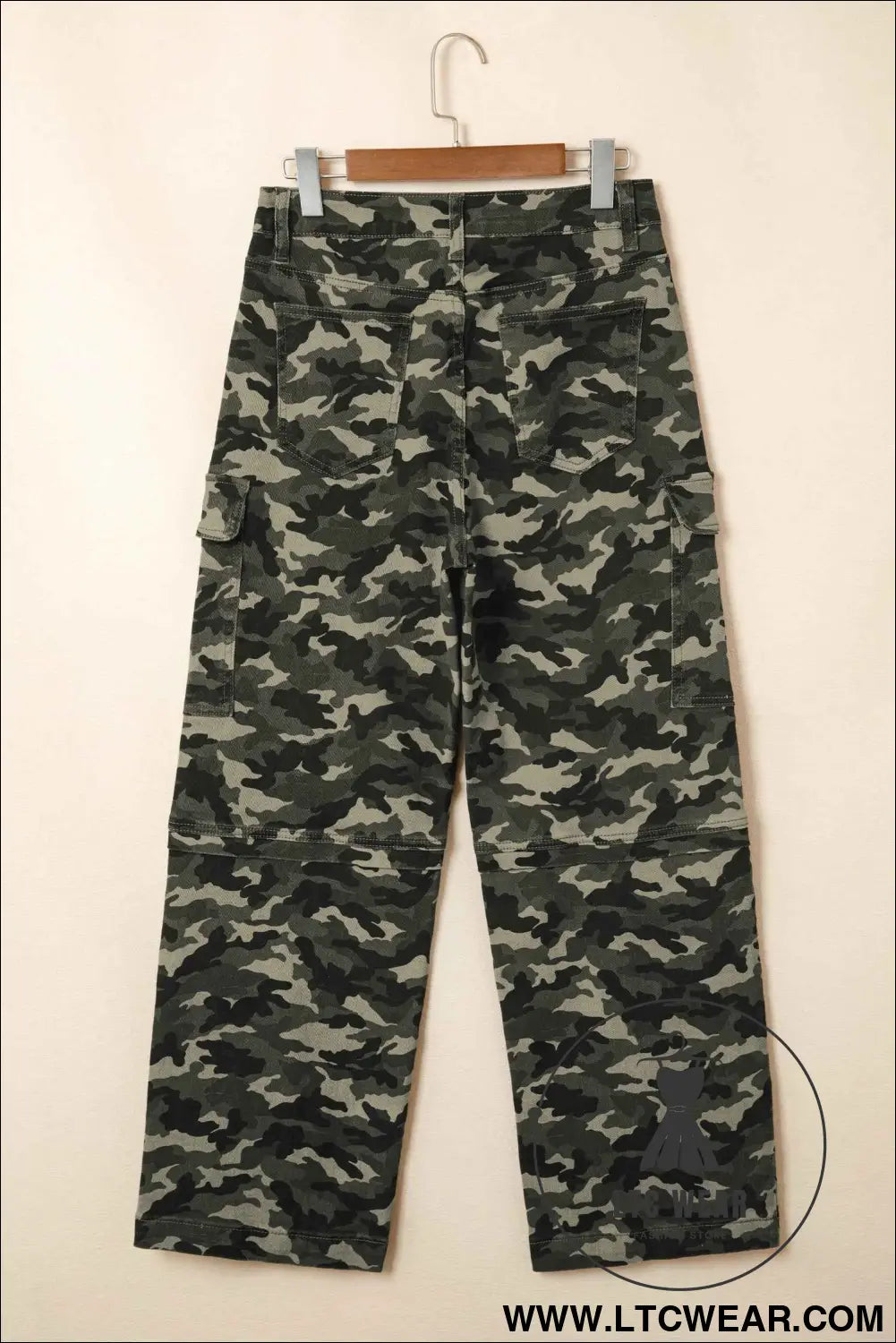 Green Camouflage Print Multi Pocketed Womens Denim Pants