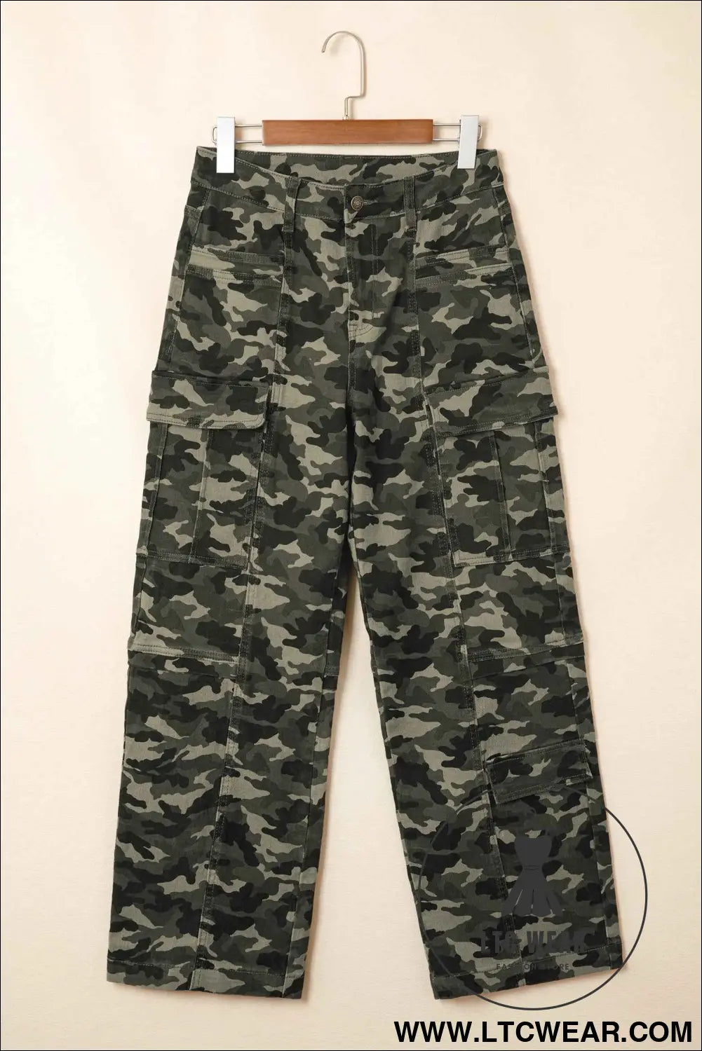 Green Camouflage Print Multi Pocketed Womens Denim Pants