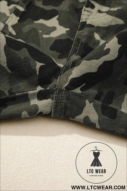 Green Camouflage Print Multi Pocketed Womens Denim Pants
