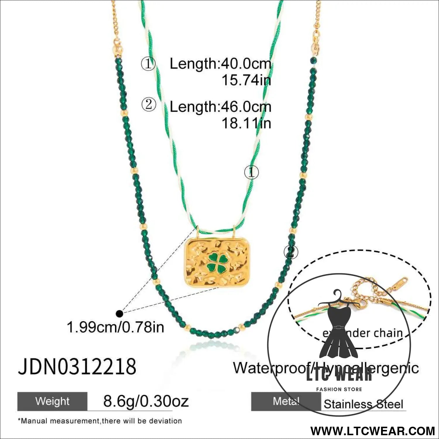 Green Clover Stainless Steel Necklace Collection