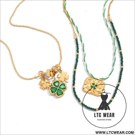 Green Clover Stainless Steel Necklace Collection