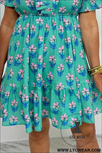 Green Floral Print Smocked High Waist Mini Dress