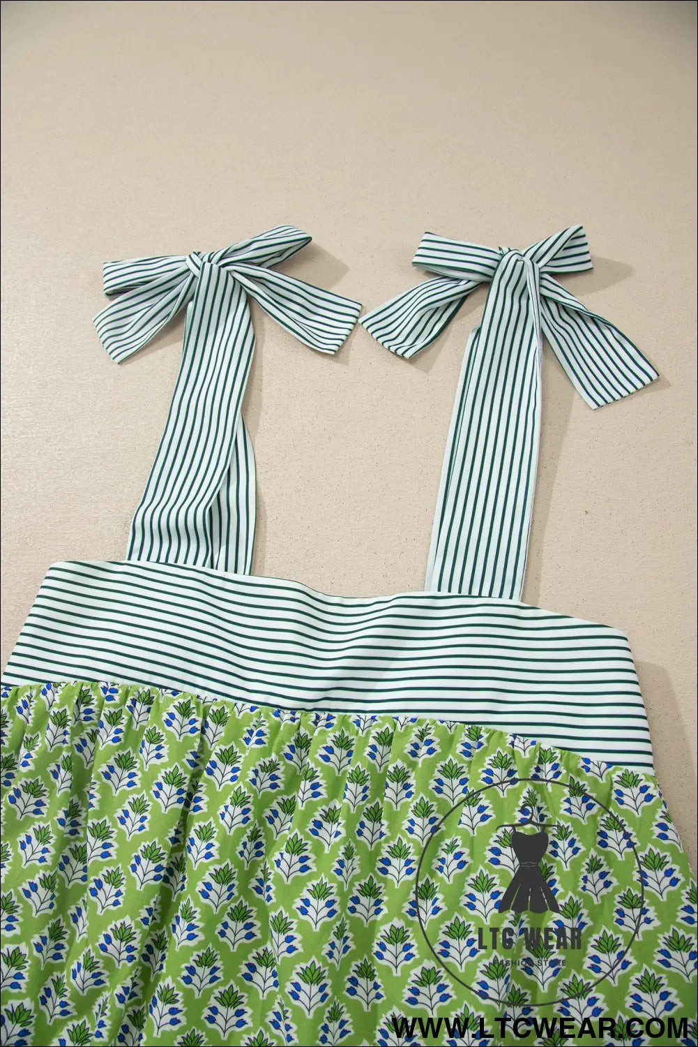 Green Floral Printed Knot Straps Babydoll Tank Top - L.T.C Wear Online Fashion Store