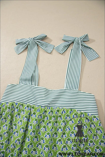 Green Floral Printed Knot Straps Babydoll Tank Top - L.T.C Wear Online Fashion Store