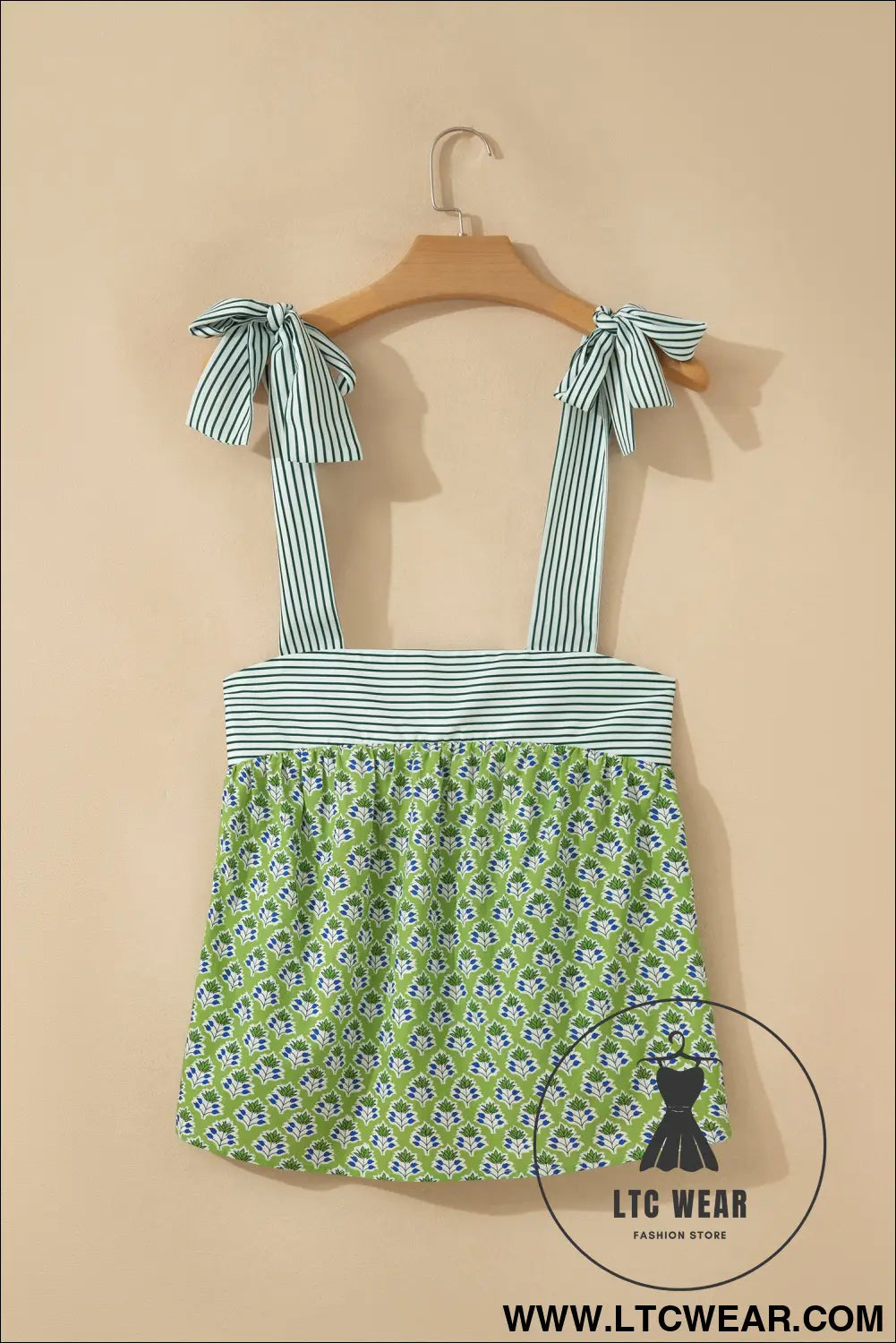 Green Floral Printed Knot Straps Babydoll Tank Top - L.T.C Wear Online Fashion Store